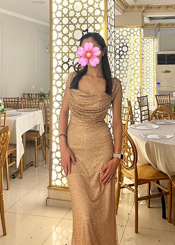 Bej Uzun Drapeli Abiye - Görsel 2