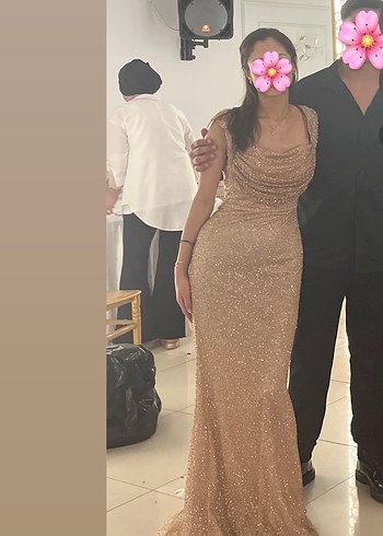 Bej Uzun Drapeli Abiye - Görsel 3