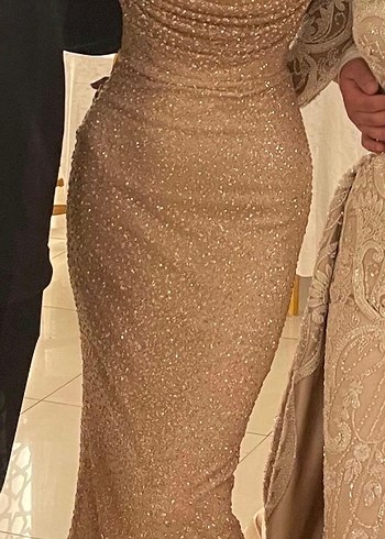 Bej Uzun Drapeli Abiye - Görsel 4