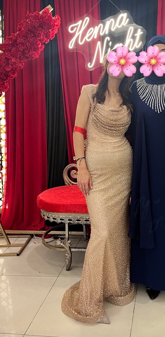 Bej Uzun Drapeli Abiye - Görsel 5