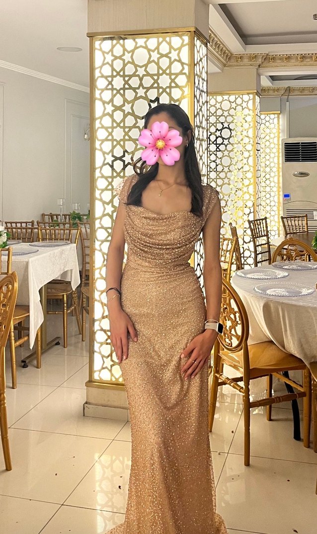 Bej Uzun Drapeli Abiye - Görsel 2