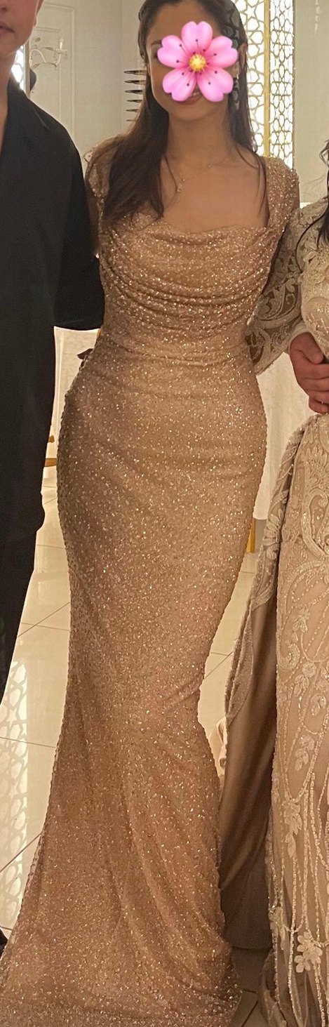 Bej Uzun Drapeli Abiye - Görsel 4