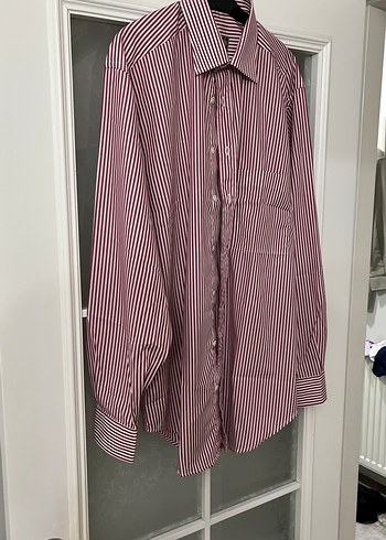 Bordo Çizgili Uzun Kollu Erkek Gömlek - Görsel 4