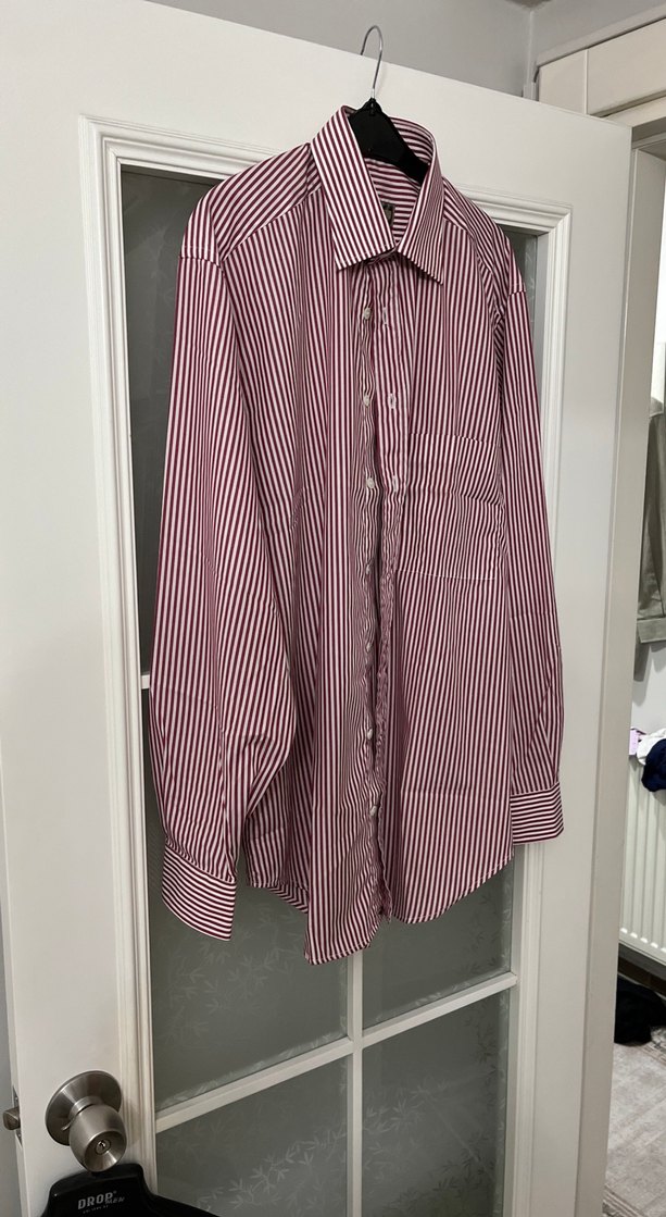 Bordo Çizgili Uzun Kollu Erkek Gömlek - Görsel 4