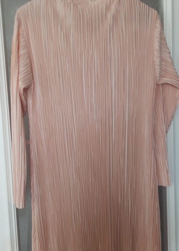 Uzun Kollu Bej Piliseli Kadın Elbise - Görsel 2