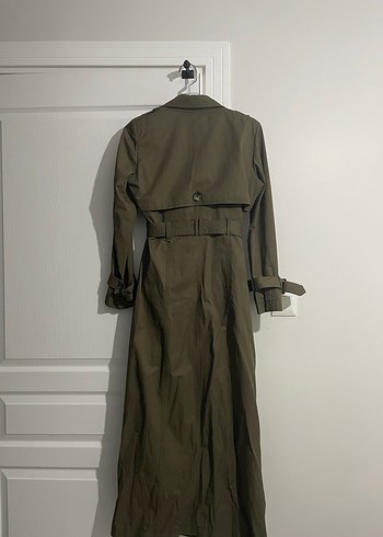 Koyu yeşil Kemerli Uzun Kadın Trençkot - Görsel 4