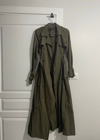 Koyu yeşil Kemerli Uzun Kadın Trençkot - Görsel 8