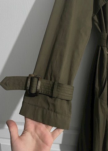 Koyu yeşil Kemerli Uzun Kadın Trençkot - Görsel 3