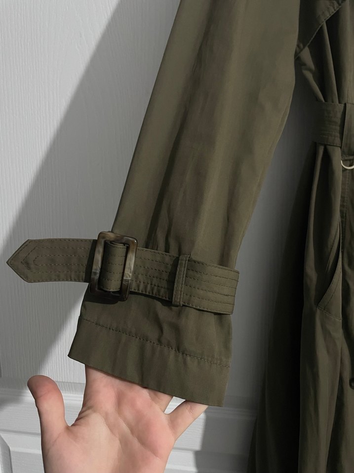 Koyu yeşil Kemerli Uzun Kadın Trençkot - Görsel 3