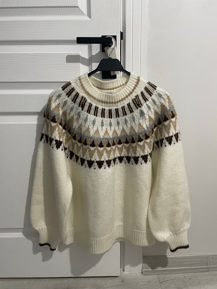 Nakışlı Bohem Örgü Kadın Kazak - Görsel 3