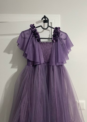 Mor Fırfırlı Modern Klasik Kız Çocuk Elbisesi - Görsel 3