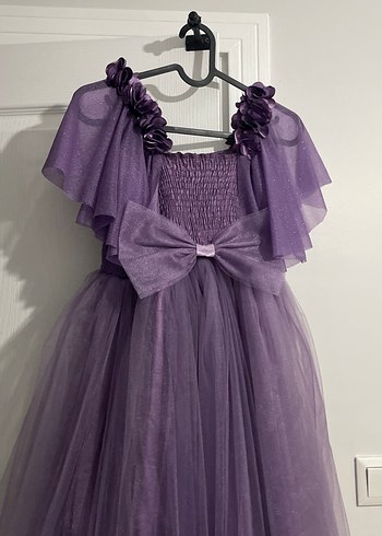 Mor Fırfırlı Modern Klasik Kız Çocuk Elbisesi - Görsel 4
