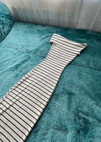 Çizgili Uzun Kollu Kadın Triko Elbise - Görsel 2