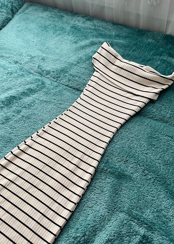 Çizgili Uzun Kollu Kadın Triko Elbise - Görsel 5