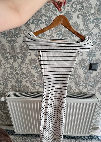 Çizgili Uzun Kollu Kadın Triko Elbise - Görsel 3