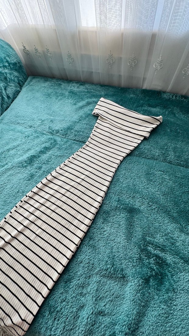 Çizgili Uzun Kollu Kadın Triko Elbise - Görsel 2