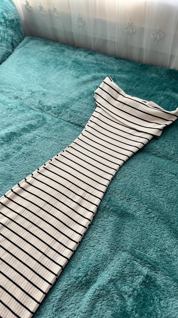 Çizgili Uzun Kollu Kadın Triko Elbise - Görsel 5