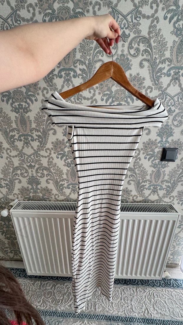 Çizgili Uzun Kollu Kadın Triko Elbise - Görsel 3