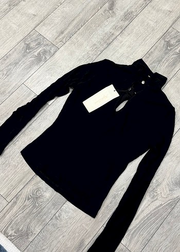 Uzun Kollu Siyah Yüksek Yakalı Kadın Kazak - Görsel 2