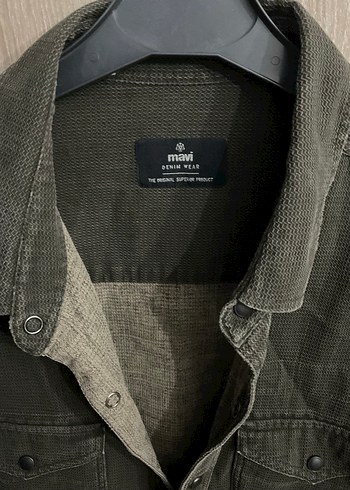 Asker Yeşili Denim Erkek Gömlek, Düğmeli, Salaş Kesim - Görsel 2