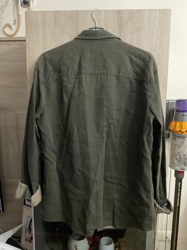 Asker Yeşili Denim Erkek Gömlek, Düğmeli, Salaş Kesim - Görsel 3