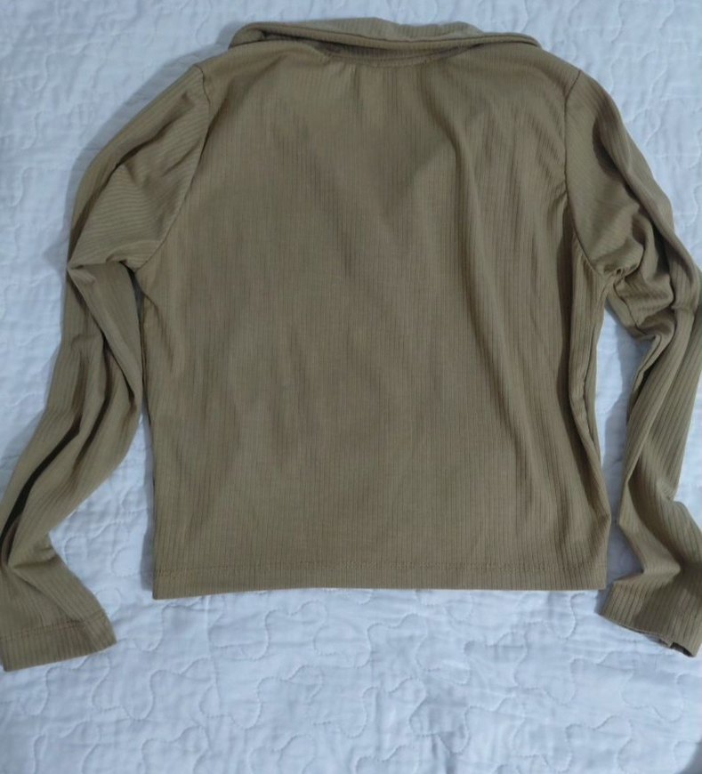 Bej V Yakalı Uzun Kollu Kadın Bluz - Görsel 2