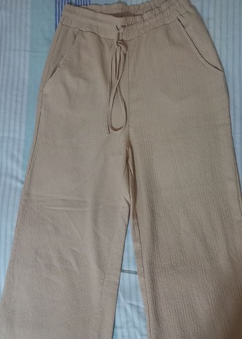 Bej Kadın Keten Yüksek Bel Pantolon - Görsel 2