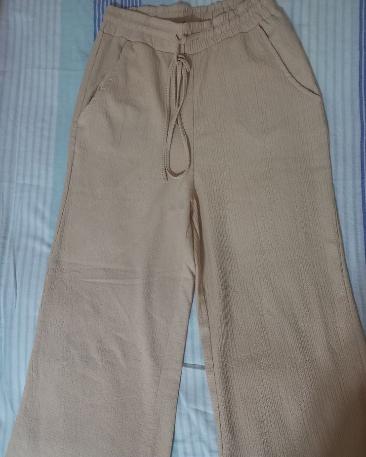 Bej Kadın Keten Yüksek Bel Pantolon - Görsel 2