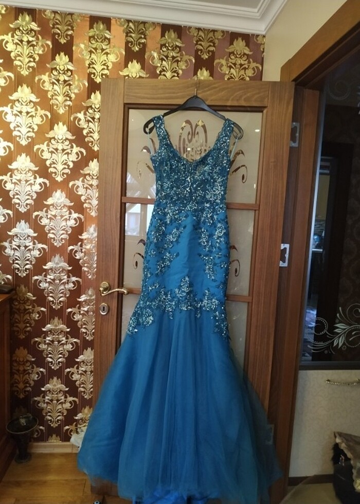 Mavi her yeri işlemeli altı t?l özel dikim tuvalet 36 beden  - Görsel 2