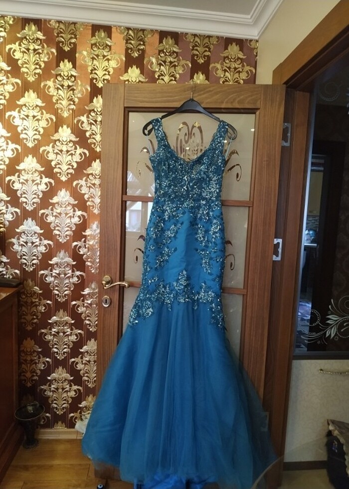 Mavi her yeri işlemeli altı t?l özel dikim tuvalet 36 beden  - Görsel 3