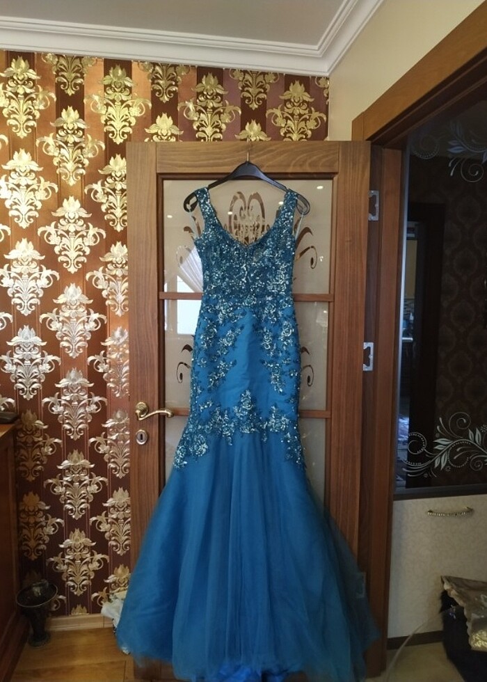 Mavi her yeri işlemeli altı t?l özel dikim tuvalet 36 beden  - Görsel 4