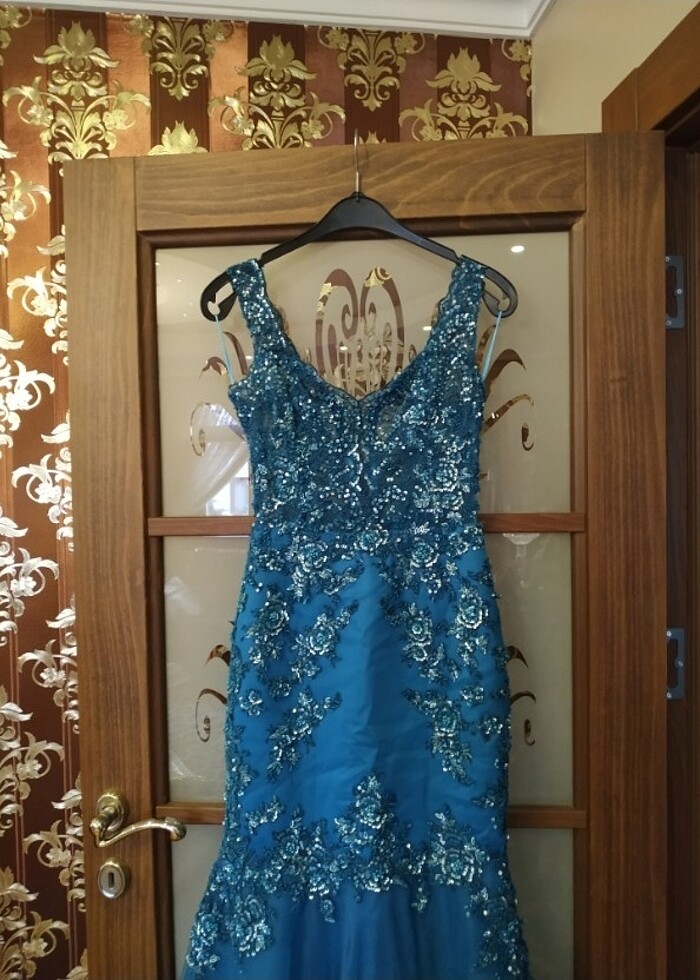 Mavi her yeri işlemeli altı t?l özel dikim tuvalet 36 beden  - Görsel 5