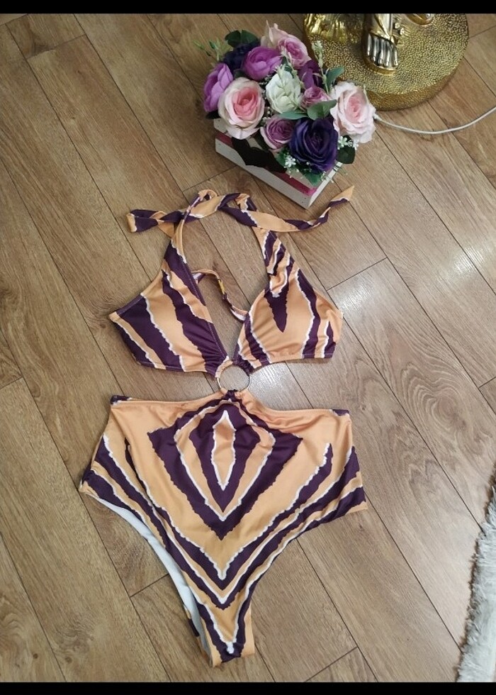 Sarılı kahveli mayokini 40 beden 0 dır - Görsel 5