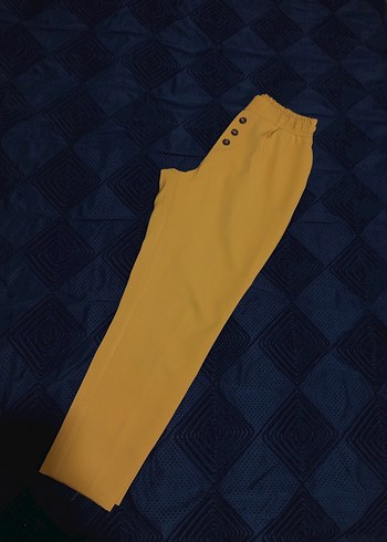 Düğmeli Sarı Kadın Kumaş Pantolon