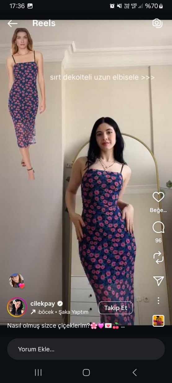 çicekli sırt dekolteli elbise - Görsel 2