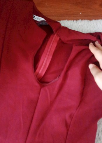 Bordo V Yakalı Midi Bohem Kadın Elbise - Görsel 5