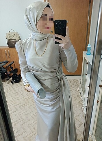 xl Beden ten rengi Renk Saten Tesettür Elbise