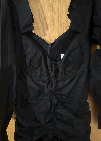 NAIA MARKA Siyah Drapeli V Yaka Mini Elbise - Görsel 5