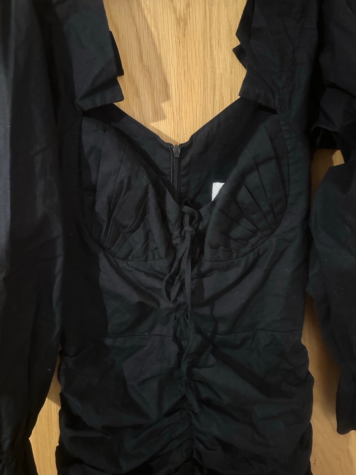 NAIA MARKA Siyah Drapeli V Yaka Mini Elbise - Görsel 5