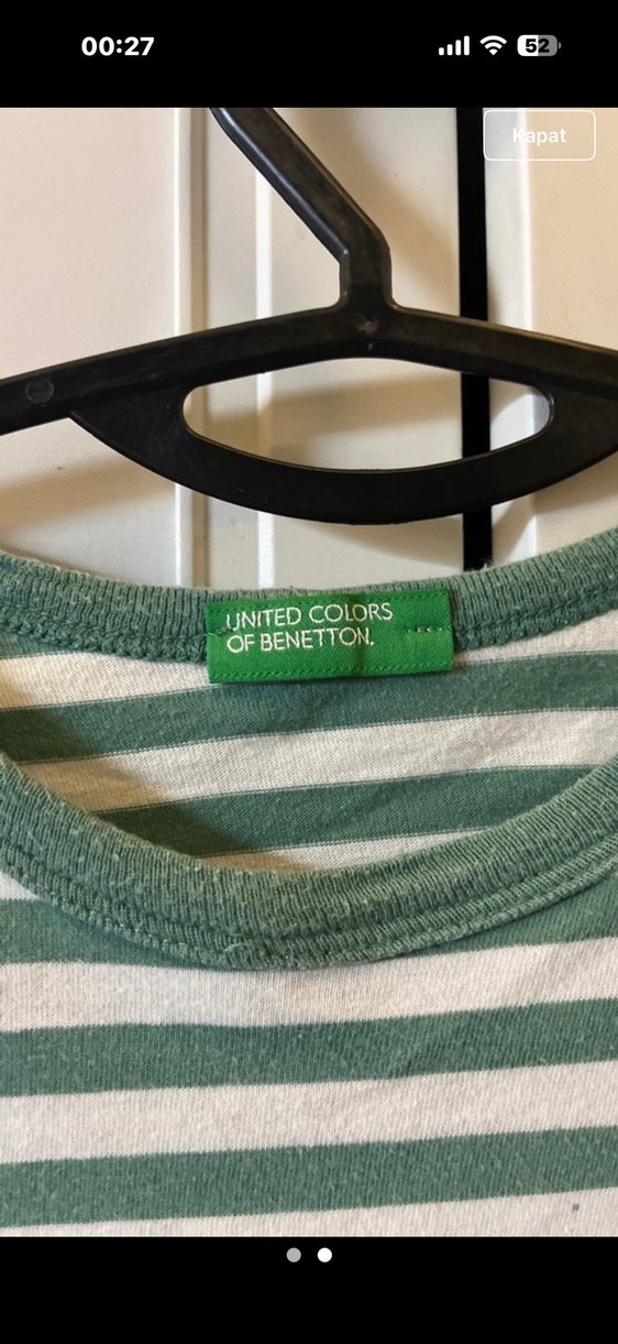 Kız Çocuk Yeşil Çizgili Kısa Kollu Tişört - Görsel 2