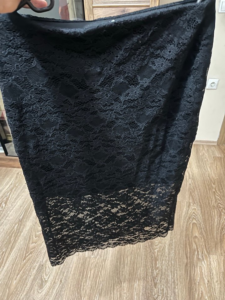 Zara Dantel Detaylı Siyah Midi Etek - Görsel 4