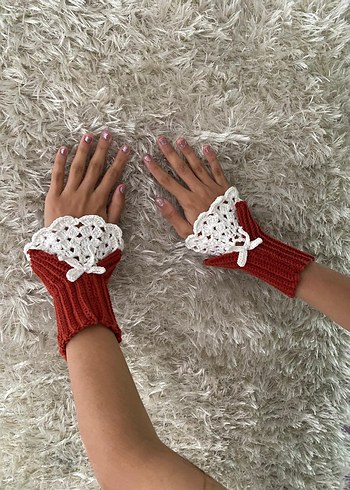 Dantel Detaylı Vintage Örgü Kadın Eldiveni - Görsel 3