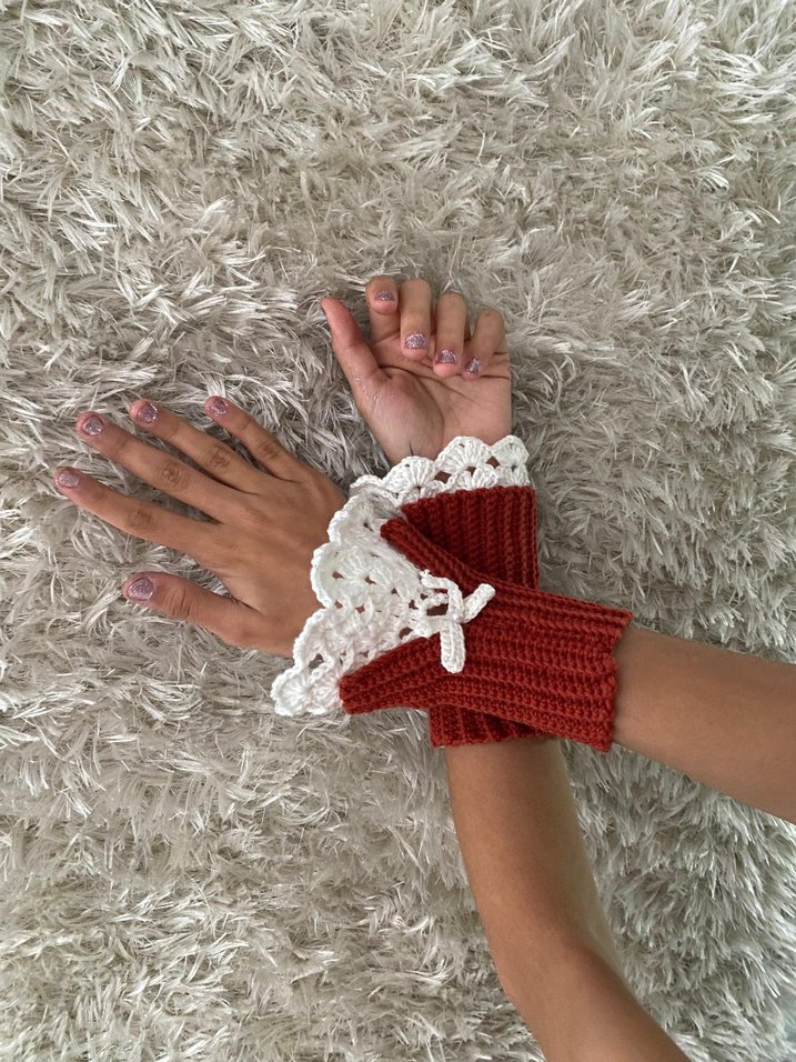 Dantel Detaylı Vintage Örgü Kadın Eldiveni - Görsel 2