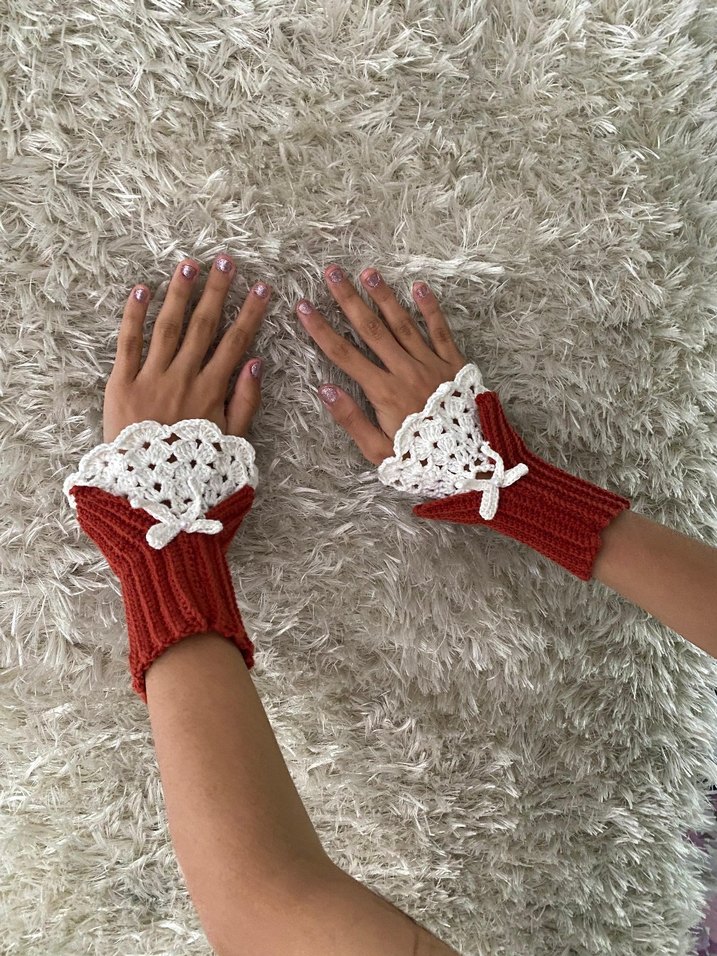 Dantel Detaylı Vintage Örgü Kadın Eldiveni - Görsel 3