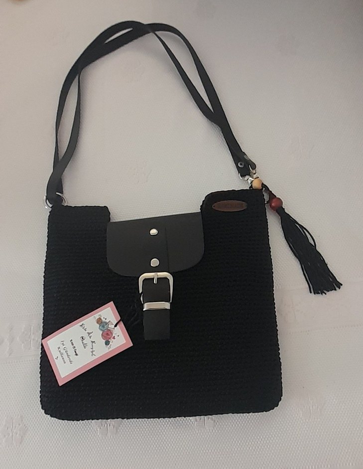 Siyah Örgü Kadın Çanta Tokalı - Görsel 4