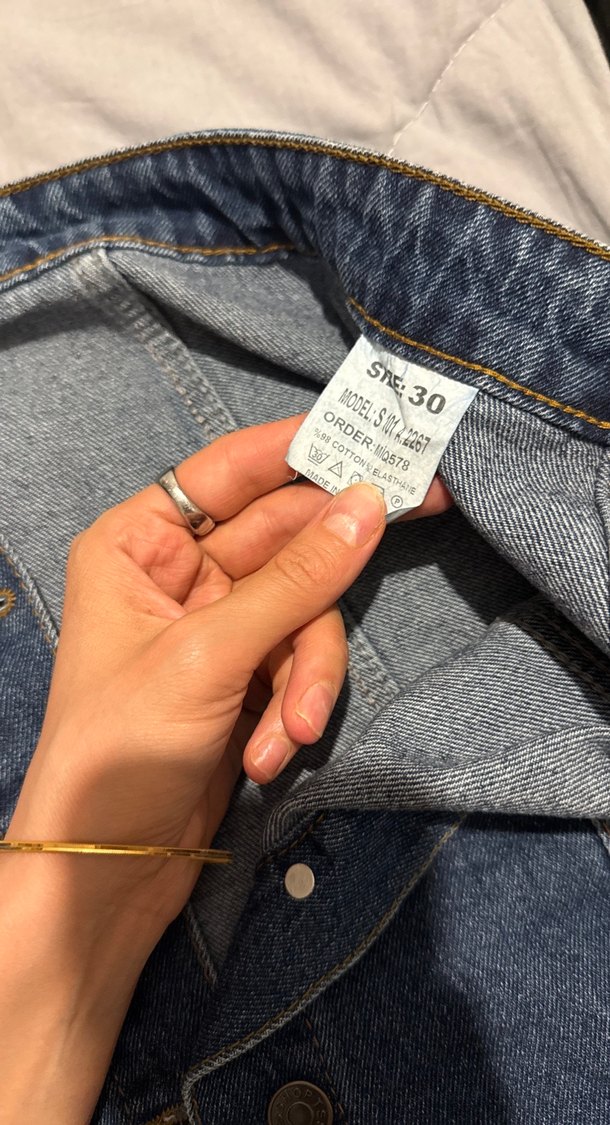 Düğmeli Mavi Kot Mini Etek - Görsel 2