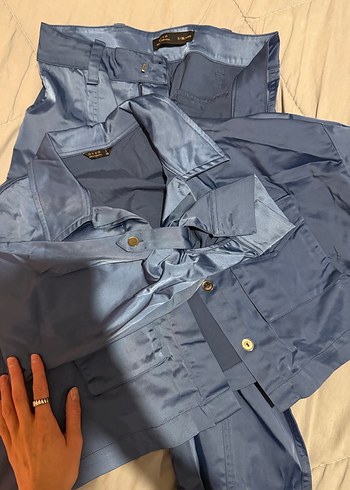 Düğmeli, Midi Boy, kadın saten takım - Görsel 3