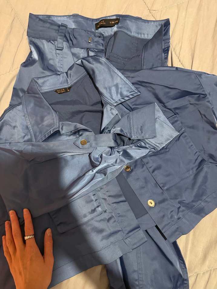 Düğmeli, Midi Boy, kadın saten takım - Görsel 3