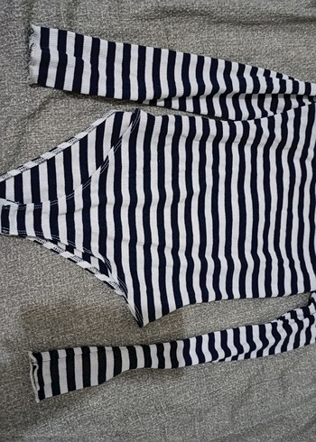 Kadın Çizgili Uzun Kollu Gri Tulum - Görsel 2