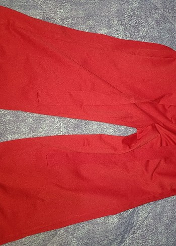 Kırmızı Drapeli Kadın Kumaş Pantolon - Görsel 2